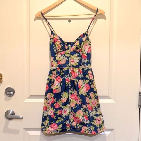3/$30 Y2K Abercrombie & Fitch XS Floral Cotton Button Front Ruffle Dress - Picture 1 of 5